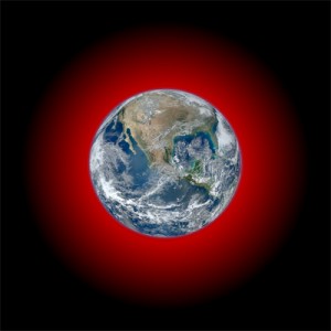 Infrared glow of heat from Earth emitted to space