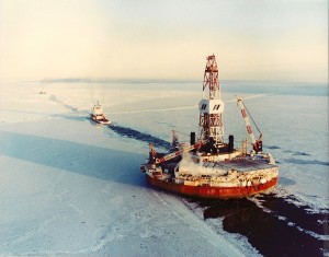 Arctic drilling rig being towed off Alaska