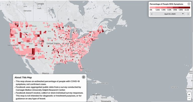 Carnegie Mellon University and Facebook Produce U.S. Map of People Reporting COVID-19 Symptoms
