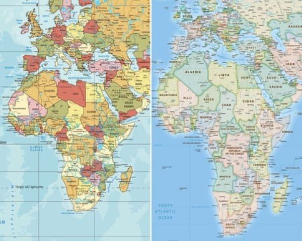 Mercator vs Earth Equal Projection of Africa and Europe